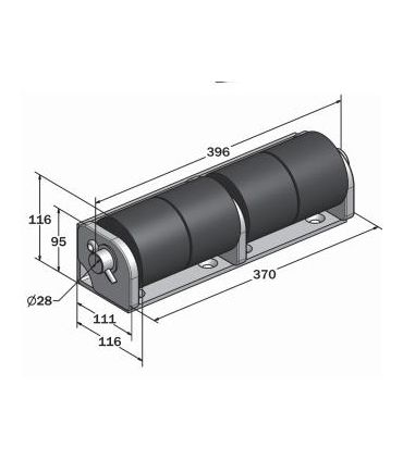 TOPE METÁLICO ACERO CON 4 RODILLOS DE CAUCHO