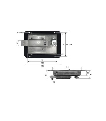 CERRADURA, CIERRE DE CAJÓN DE 140 x 108 mm. CON LLAVE