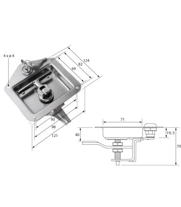 CIERRE DE CAJA, ARMARIO, CAJÓN DE HERRAMIENTAS 124 x 121 ACERO CINCADO