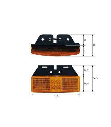 LUZ PILOTO DE GALIBO POSICIÓN LATERAL ÁMBAR CON SOPORTE EN L