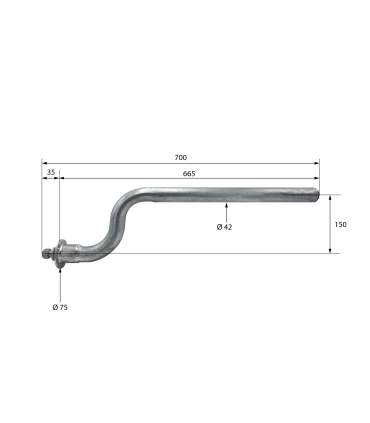 TUBO PARA ALETA BASE REDONDA CURVO 665 mm