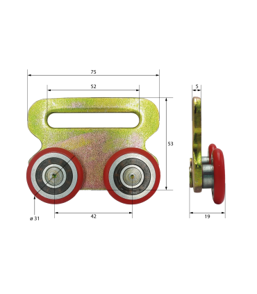 RODAMIENTO DOBLE NYLON ROJO Ø31x19